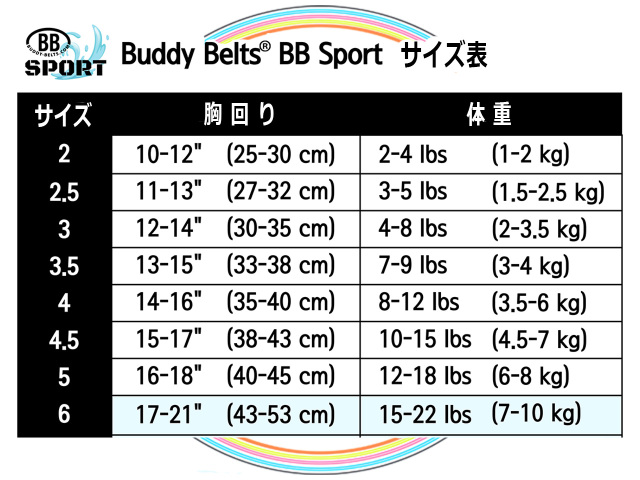 BB SPORT　BBスポーツ サイズ表