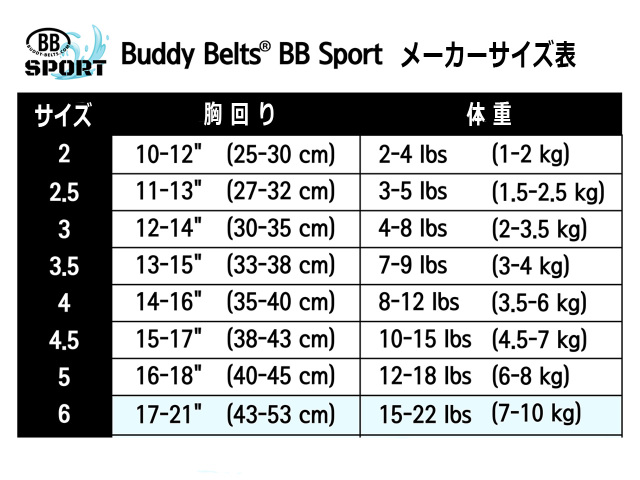 BB SPORT　BBスポーツ サイズ表